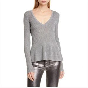 Veronica Beard Esmeralda v neck pullover sweater long sleeve silver gray
